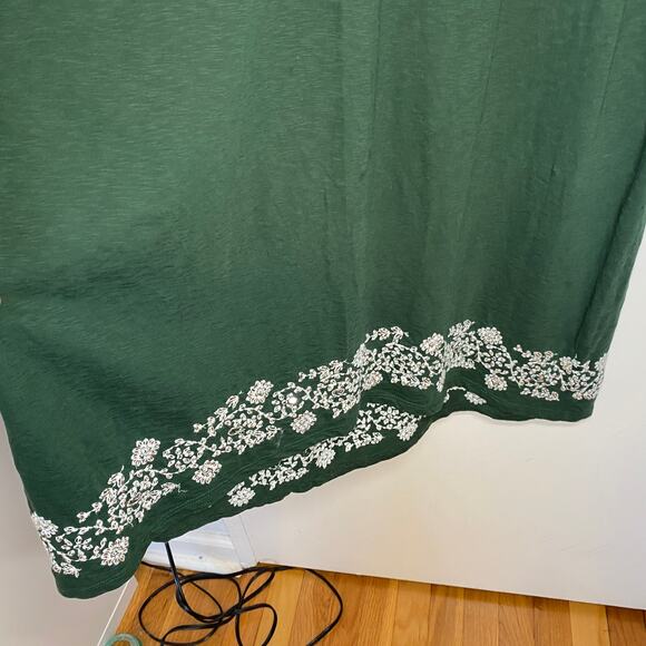 Soft Surroundings Boho Nightgown Maxi Dress Sequin Embroidered Green White Sz M - Picture 8 of 10